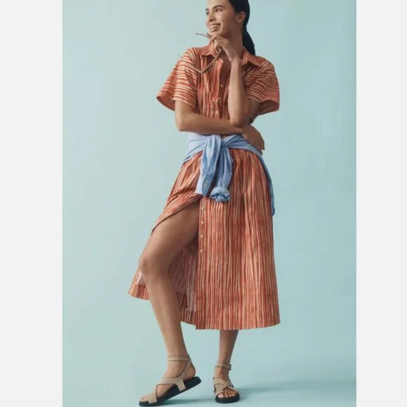 Anthropologie The Tobie Shirt Dress by Exquise Striped Maxi Size 3X NWT Red Plus